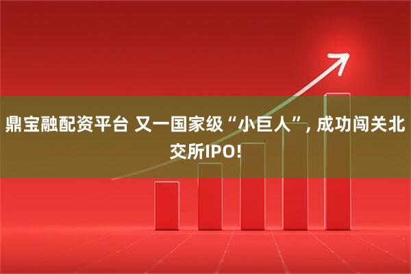 鼎宝融配资平台 又一国家级“小巨人”, 成功闯关北交所IPO!